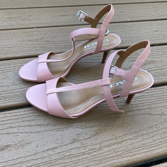 COACH Melodie Pink T Strap Sandals Heels Size 6 - Picture 2 of 3